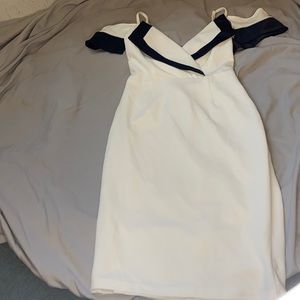 Tuxedo style off the shoulder dress